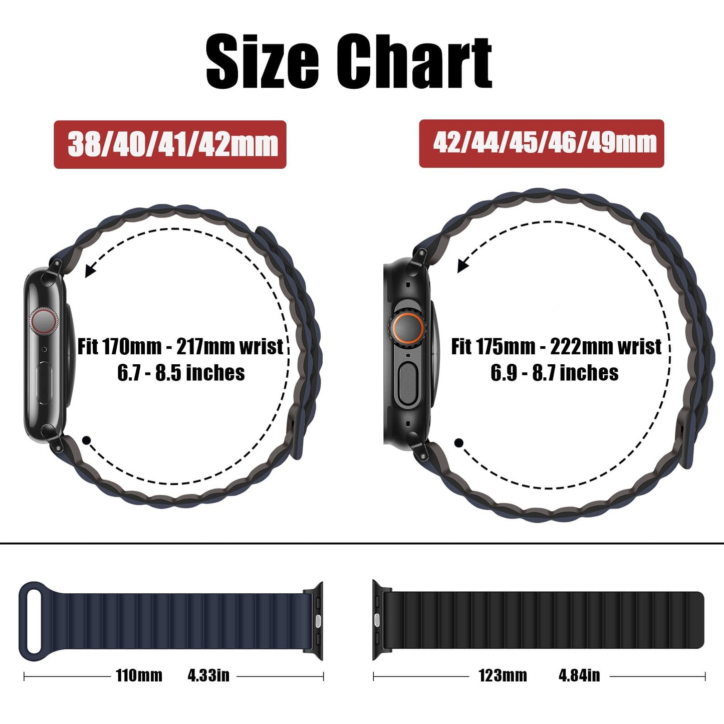 HITZEE Compatible with Apple Watch Strap 49/46/45/44/42/41/40/38mm, Double Sided Wearable Magnetic Band Compatible for iWatch Ultra 3/2/1 Series 11 10 9 8 7 SE3 6 5-1 (42/44/45/46/49, Dark Blue-B)