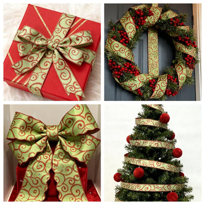 Meseey Red Green Christmas Tree Wired Ribbon 2.5 Inch x Total 30 Yards Funny Cartoon Character Gift Wrapping Ribbon Decorative Ribbons for Xmas Tree Wreath Bows DIY Craft Decoration