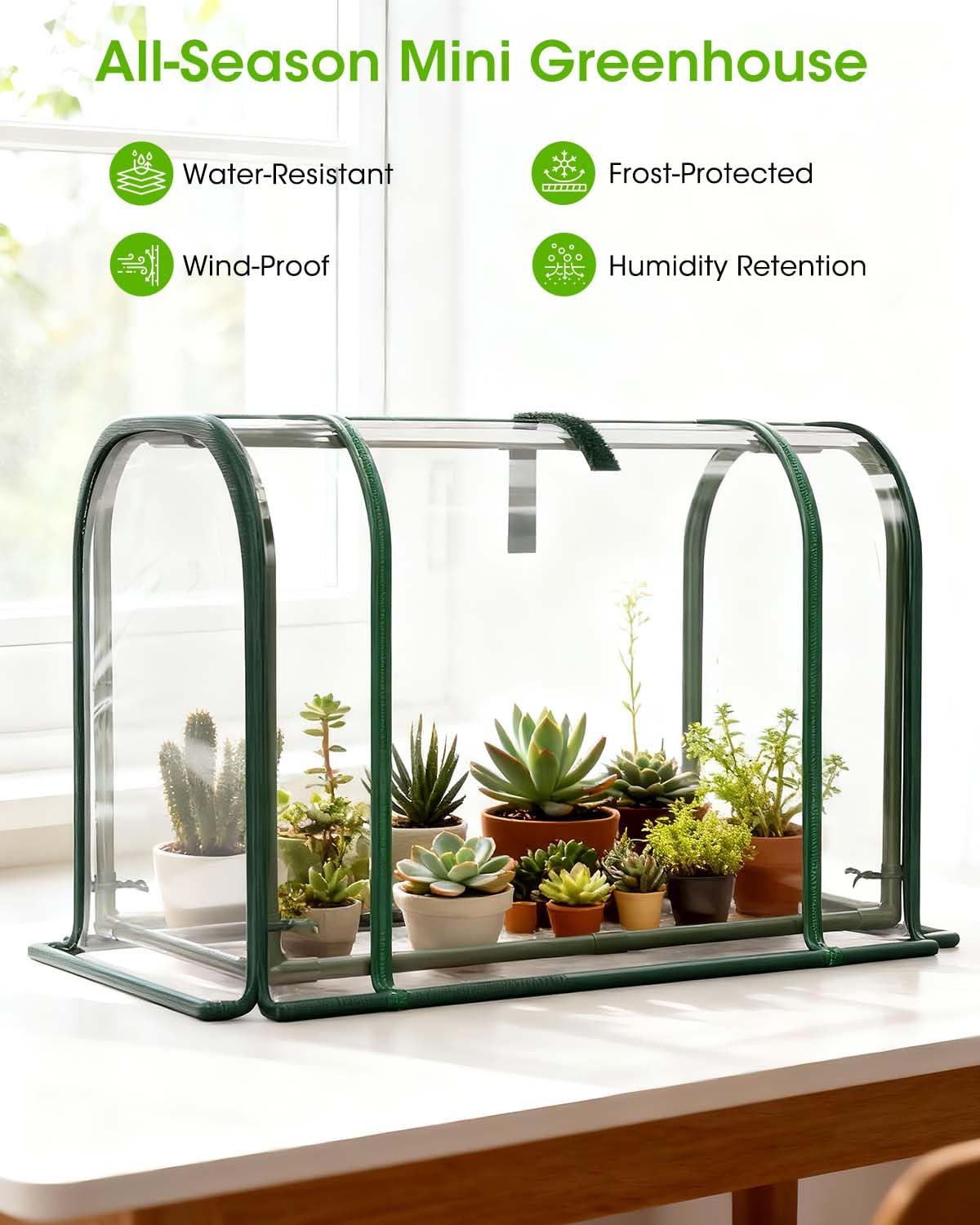 MQJIAZHI Mini Greenhouse Indoor Outdoor, 23.6*16.2*12.2 Inch Portable Tabletop Plant Greenhouse for Plant Growth and Seedling Propagation, Small Greenhouses for Garden Balcony Windowsill Home Use