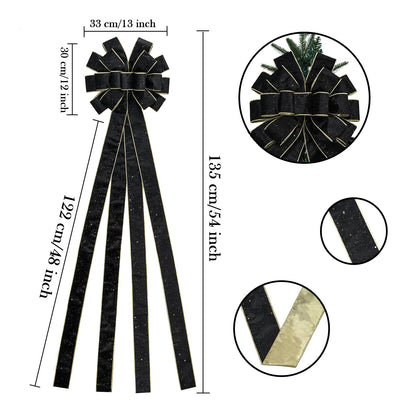 BUVANE Christmas Tree Topper,48x13 Inches Velvet Toppers Bow,Large Decorative Bows for Christmas Decoration (Black)