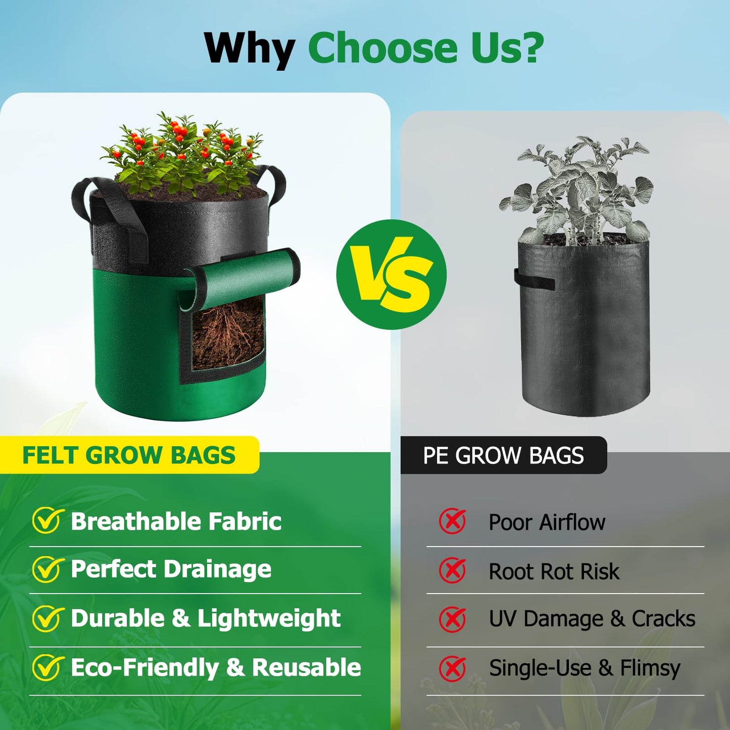 Xpatee 6 Pack Potato Grow Bags with Flap, 10 Gallon Grow Bags for Growing Potatoes, Colorful Durable Fabric Garden Planter Pots with Harvest Window for Tomatoes Vegetables Fruit Flowers Herbs