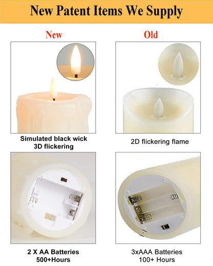 ANGELLOONG Flameless Candles with Remote, 3 Pack Battery Operated LED Candles, Flickering Fake Drip Pillar Candle Set for Home Decor, Mantel, Christmas Decor