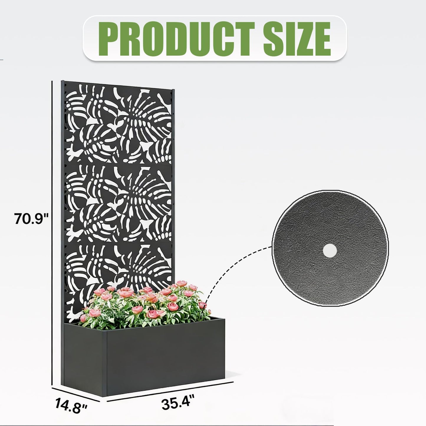 47" Metal Planter Box with Trellis on Wheels, Galvanized Steel Raised Garden Bed Privacy Screen, 71" Tall Mobile Vertical Garden Planter for Patio, Deep Root Outdoor Climbing Plant Support, Black