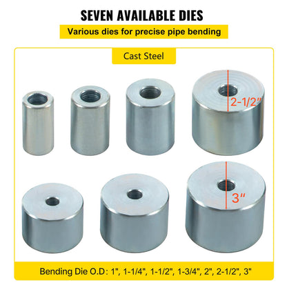 VEVOR YP-9 Manual Bender, 1” - 2“ High Capacity Round Square Bar Metal Bender with 7 Bending Dies, Metal Rod Bar Bender Bending Tool for Construction Site Auto Repair