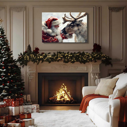 Santa's Reindeer Framed Christmas Canvas Wall Art for Living Room, Winter Pictures Wall Decor Canvas Prints for Bedroom, Santa Christmas Gifts, 8x12 Poster Artwork for Wall Decorations
