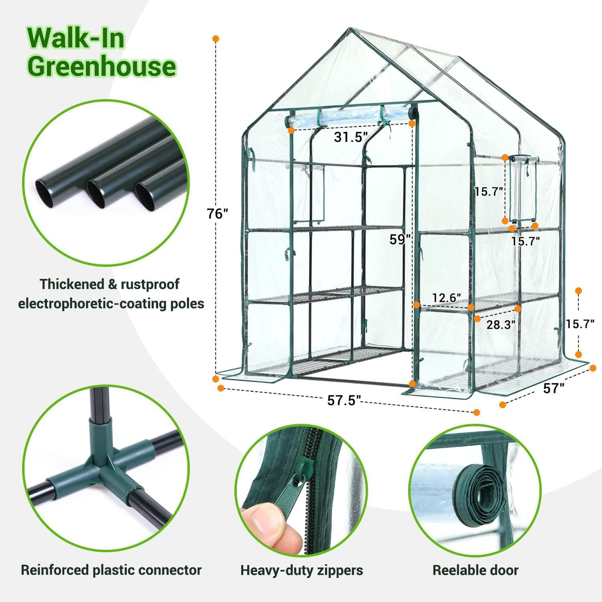 Ohuhu Plastic Greenhouse for Outdoors: Portable Walk in Plant Green House with Improved Transparent PVC Cover, 3 Tiers 12 Shelves Stands Small Greenhouses Backyard Green Houses for Outside Heavy Duty