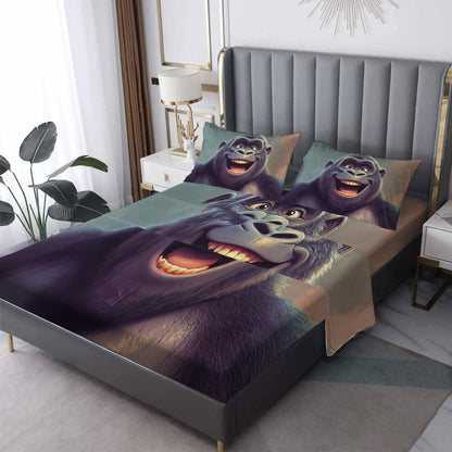 NOGAWA Gorilla Sheets Queen, Chimpanzee Bed Sheets, Fun Wild Animal Bedding Sheets, Soft Microfiber Deep Pocket Fitted Sheet & Flat Sheet & 2 Pillowcases