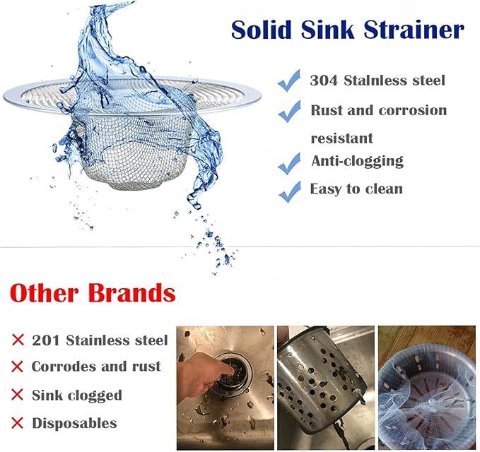 6 pcs Heavy Duty Stainless Steel Slop Basket Filter Trap, 2.75" Top / 1" Mesh