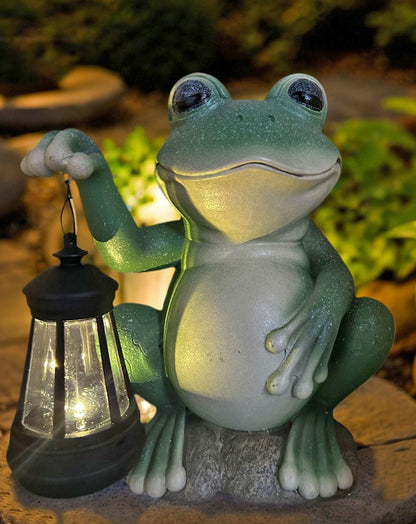 YODY Solar Garden Statues Outdoor Decor- Yard Decorations for Patio, Balcony, Backyard, Lawn Ornaments - Frog Figurines with LED Light- Unique Birthday House Warming Gifts for Women, Mom, Dad