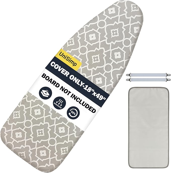 Ironing Board Cover and Pad 18"x49" Extra Thick Natural Cotton, Scorch and