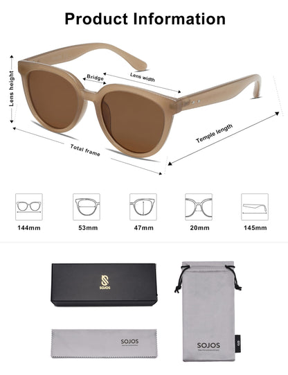 SOJOS Trendy Cat Eye Round Polarized Sunglasses for Women Fashion UV Protection Sunnies Sunglasses SJ2175, Brown Frame/Brown Lens