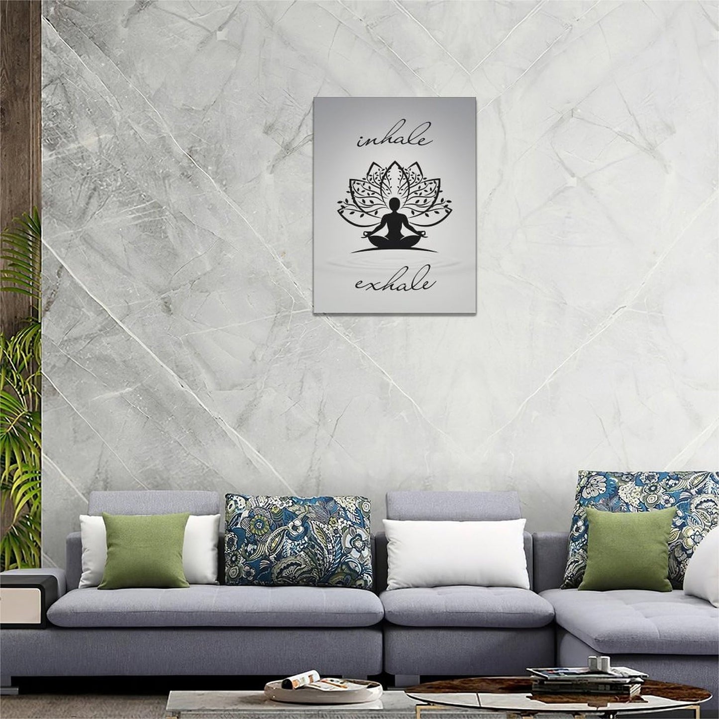 Inhale Exhale Wall Art Yoga Zen Meditation Pictures Decor Canvas Painting Print Modern Artwork Decorations Framed for Bathroom Living Room Bedroom 12 x 16 inch