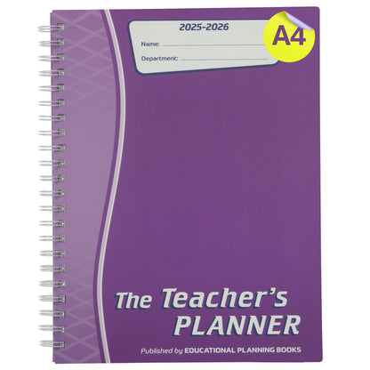 Educational Planning Books - The Teachers Planner 2025-26 & Academic Diary | (A4, 6 Periods) | Page-a-Day & Undated, with Dedicated Pages for Year Planning, Exams, Marking, Contacts - Purple (TP3-P)