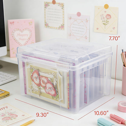 Find Scrapblooms Greeting Card Storage & Organizer Box with 6 Removable Dividers for Holiday Birthday Get Well Cards Photos, Crafts, Scrapbooking(Clear)