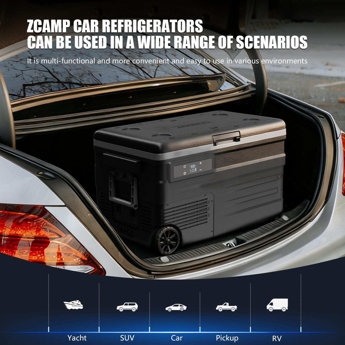 zcamp UD45E 12 Volt Refrigerator,Dual Zone Portable Freezer with Wheels & Battery Compartment,42QT(40.5L) Electric Cooler,-4℉~68℉,12/24V DC 100-240V AC for Camping, Travel, Truck, RV (Batt.Not Incl)