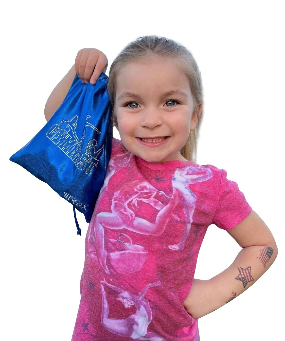 LIL'FOX 8"x10" Drawstring Gymnastics SMALL GRIP BAG 26x20cm - Lightweight Bag for Personal Equipment - Shiny Foil Rhinestones