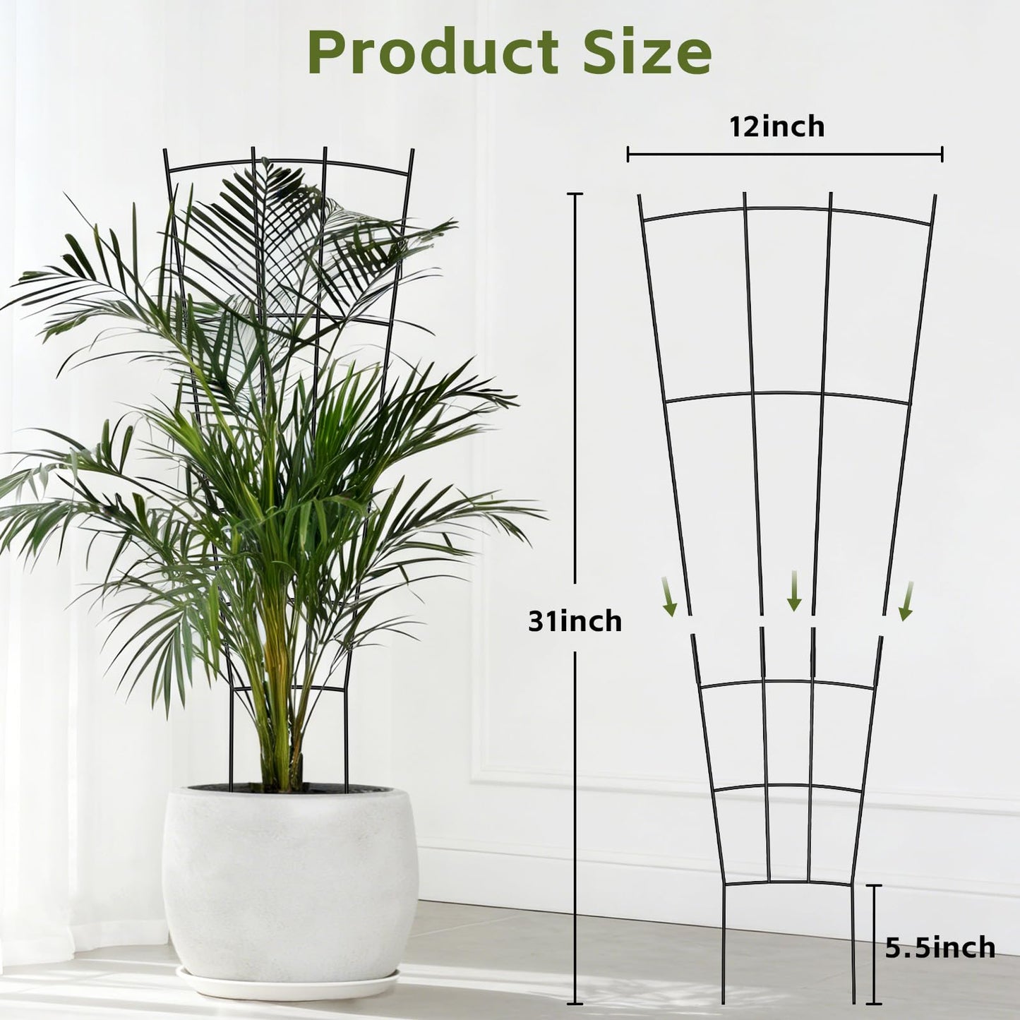 FAFTFTDY Trellis for Climbing Plants Indoor, 4 Pack 31'' Metal Plant Trellis Indoor for Potted Plants, Sturdy Plant Support Outdoor for Ivy Pothos Monstera Hoya Flower Vine, Fan Shape