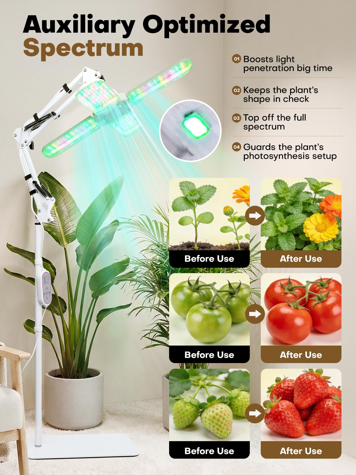 240 LEDs Grow Lights for Indoor Plants with Timer 6/12/16H, Full Spectrum Plant Lights for Indoor Growing 10 Dimmable Level, 24-72" Height Adjustable Tabletop Grow Light Floor Lamp with Remote Control