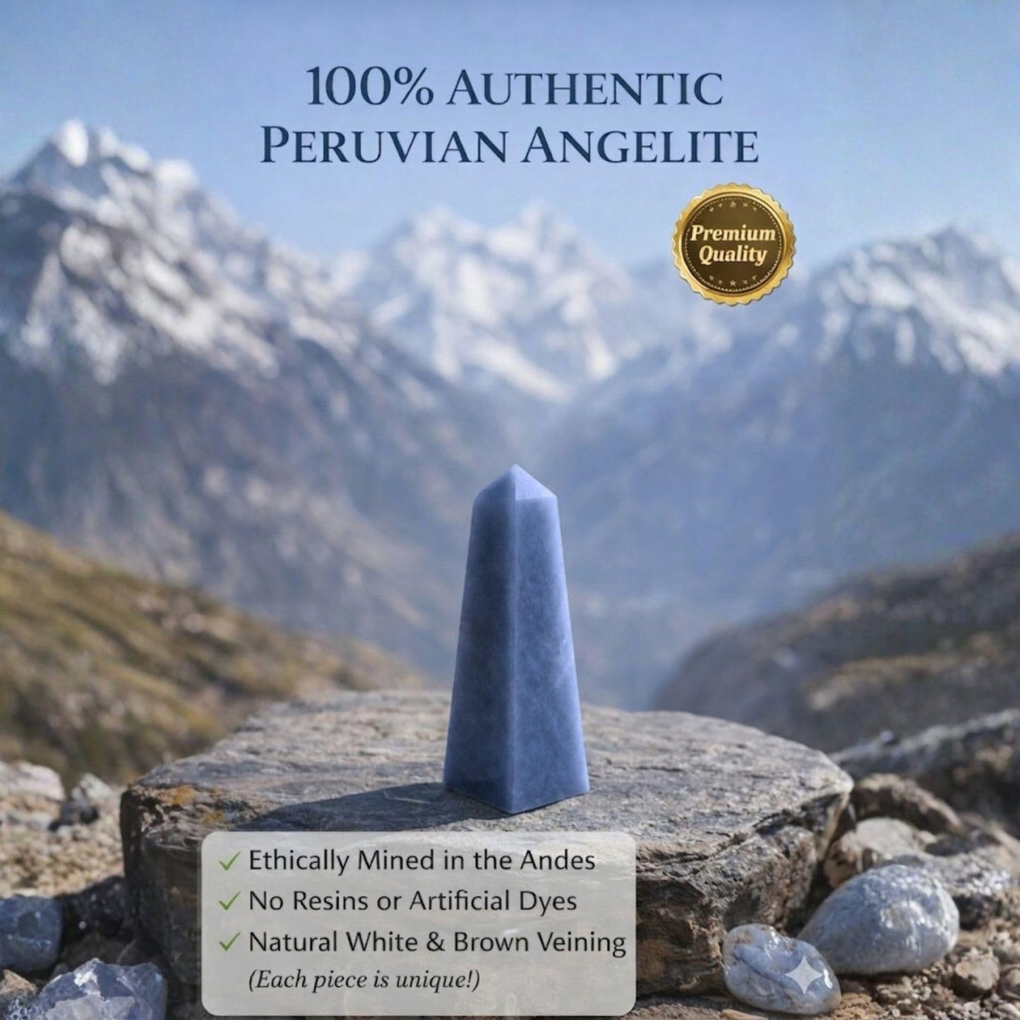 Angelite Crystal Obelisk Tower - Real Crystals for Reiki, Meditation & Throat Chakra Healing - Natural Blue Stone from Peru - Ideal for Calming - Gift for Birthday, Mother's Day (3 to 4 oz)
