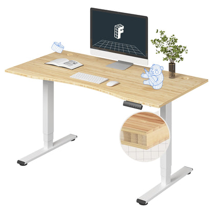 FlexiSpot E6 Bamboo 3-Stage Dual Motor Electric Standing Desk 55 x 28 Sit Stand Up Desk, Holds 220 lbs, Adjustable Height w/ Memory Presets, Solid Bamboo Curved Desktop & White Frame, Ships in 2 Boxes