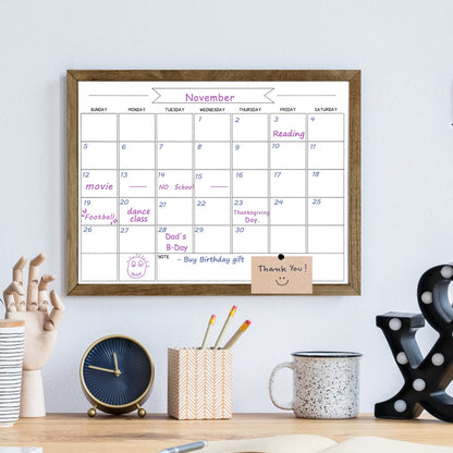 TORASO Dry Erase Monthly Calendar Board, Magnetic Surface Whiteboard for Wall, Office/School/Home, Solid Wood Frame Hanging Board & Planning Board, 13"x 17" (YL-RB-3343-B)