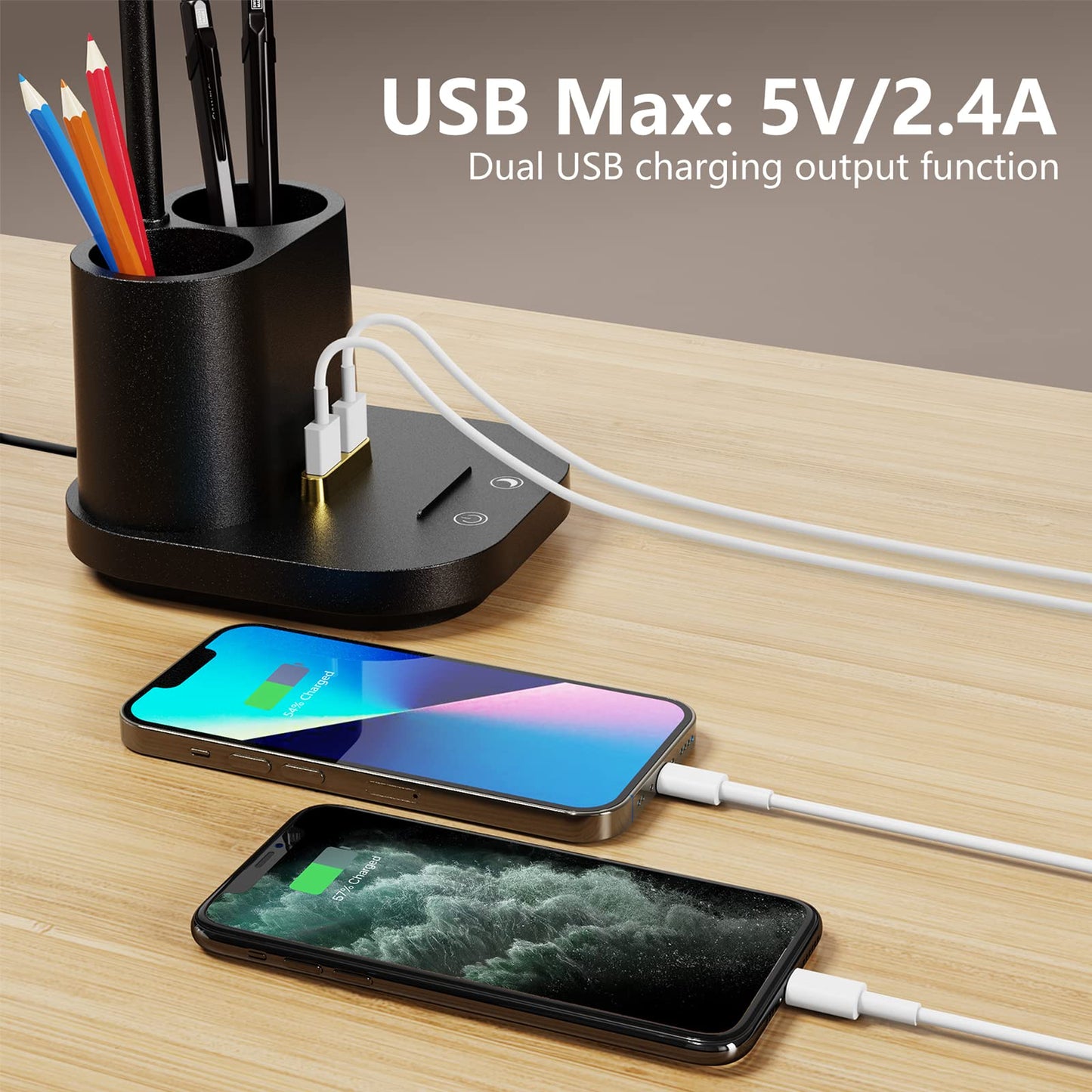 GONDSILY LED Desk Lamp with USB Charging Port Touch Control 3 Color Modes, Stepless Dimming,Eye-Caring LED Table Lamp for Home,Office,Bedroom,Reading,Work,Study, 5V, 2.4A