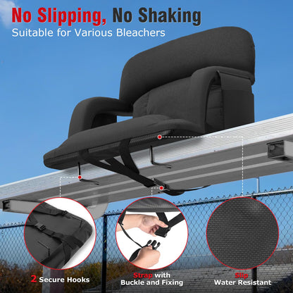 Suteck Wide Stadium Seats with Back Support 2 Pack, Portable Sofa Style Bleacher Chair with Back and Cushion, Armrest, 6 Reclining Positions Backpack Stadium Chair for Sports Events 23-Inch Wide
