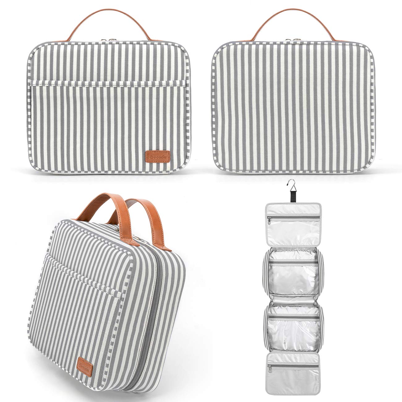 Hanging Travel Toiletry Bag, Large Capacity Wash Bag Waterproof Cosmetic Bag Makeup Organizer with 4 Compartments & 1 Sturdy Hook for Women/Men
