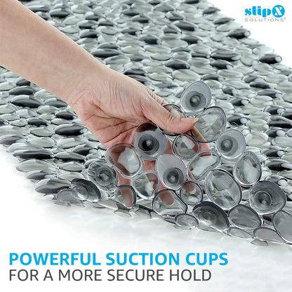 SlipX Solutions Extra Long Deep Foot Massager Bath Tub & Shower Mat 38x17 | Non-Slip, 188 Suction Cups | Feels Great on Tired Feet, Looks Like River Rock | Machine Washable, Dark Gray Pebbles
