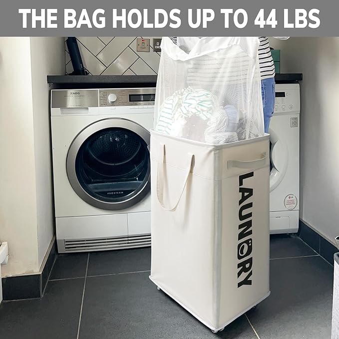 Goodpick Laundry Baskets with Wheels and Handle, Clothes Laundry Basket with