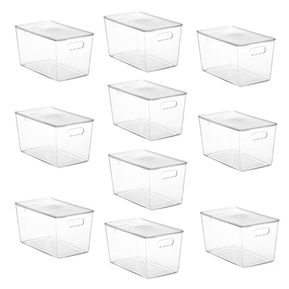Vtopmart 6 Pack Clear Stackable Storage Bins with Lids, Large Plastic Containers with Handle for Pantry Organizer and Storage,Perfect for Bathroom,Cabinet,Kitchen,Fridge,Closet Organization