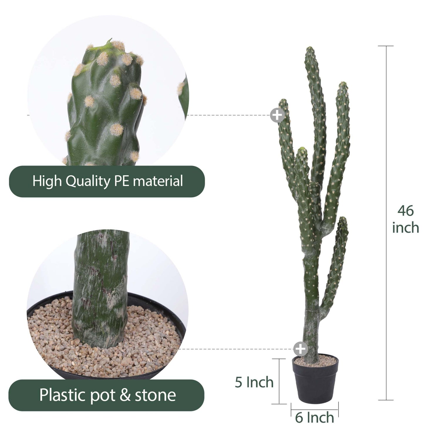 Yinleus 46Inch Artificial Cactus Faux Cacti Fake Cactus Saguaro Potted Plants for Indoor Outdoor Home Offices Store Decoration