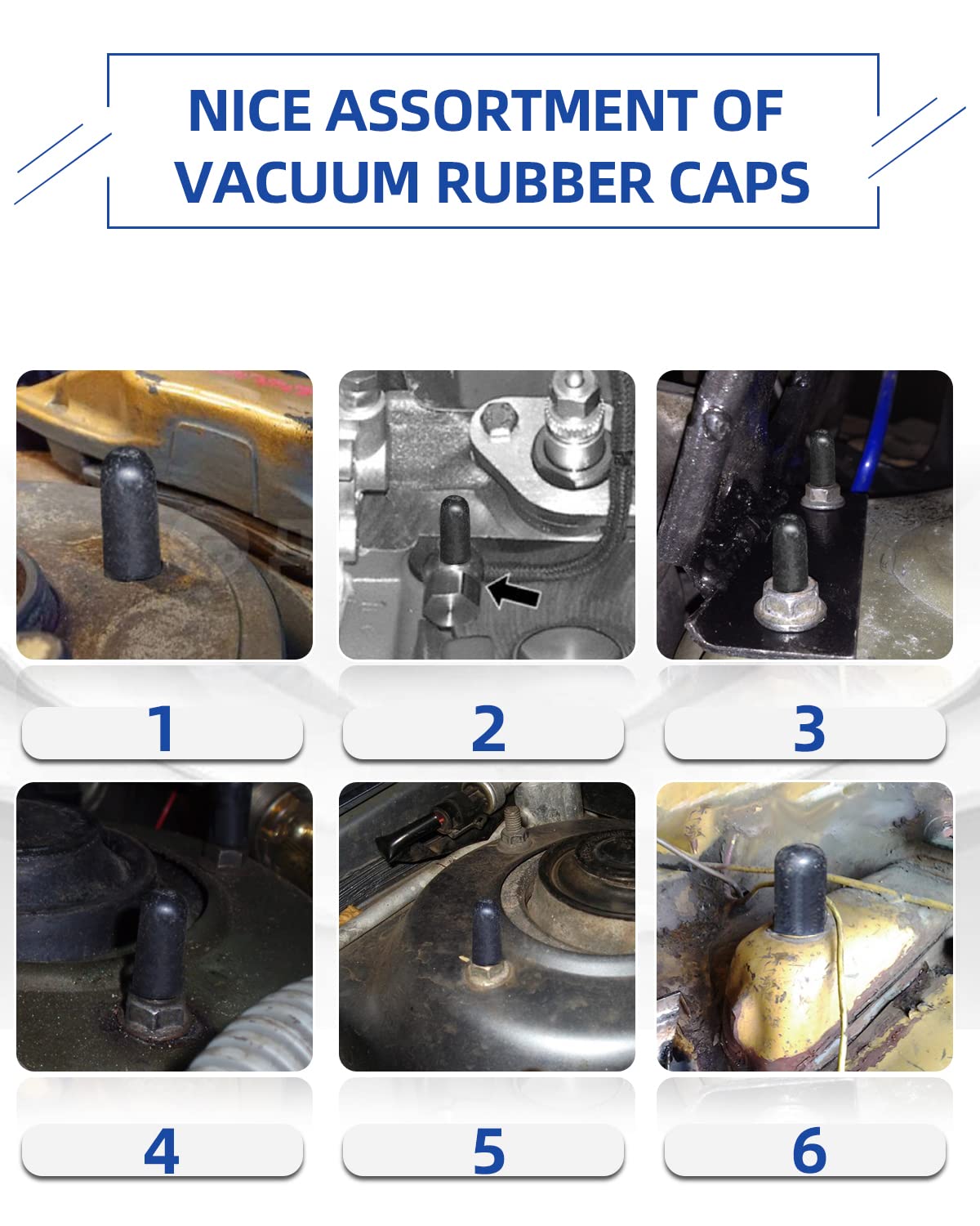 Rubber Vacuum Caps Plug Kit, 63 PCS Assorted Vacuum Plugs Hose End Caps Assortment Kit for Carburetor, Manifold, Automotive 3/16'' 5/16" 7/32" 1/4" 5/32'' 3/8'' 1/8“