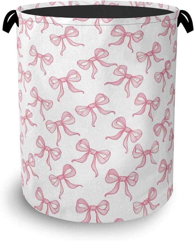 Cute Pink Bow Laundry Basket, Foldable Oxford Cloth Tote Bag Laundry Hamper