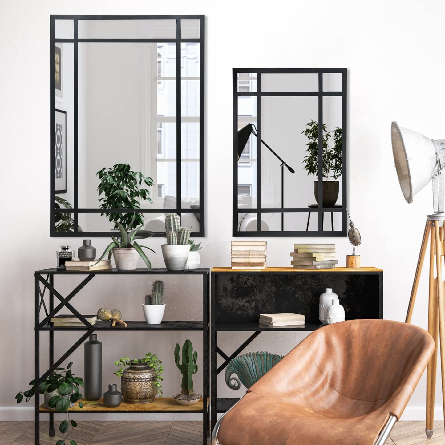 HQiJun Black Rectangle Mirror, Farmhouse Decorative Wall Mirror for Entryway, Living Room, Bedroom, Hallway, Fireplace, Accent Wall Decor (Black1, 30" x 20")