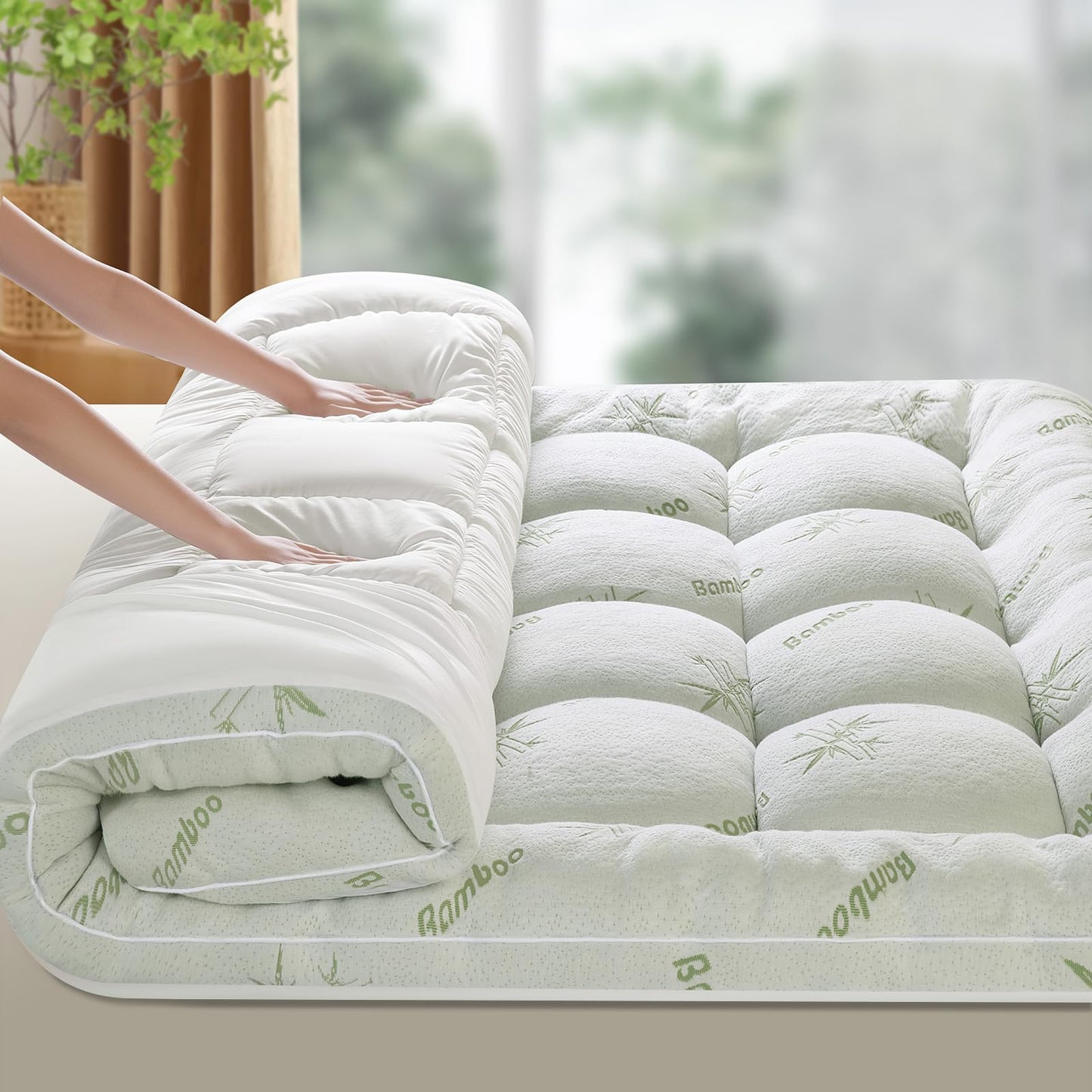 LIANLAM Mattress Topper Full Size - 1500GSM 3D+7D Down Alternative Fill 3 in Pillow Top Mattress Pad, Viscose Made from Bamboo Cover, Extra Firm for Back Pain, 6"-18" Deep Pocket(54"x75")