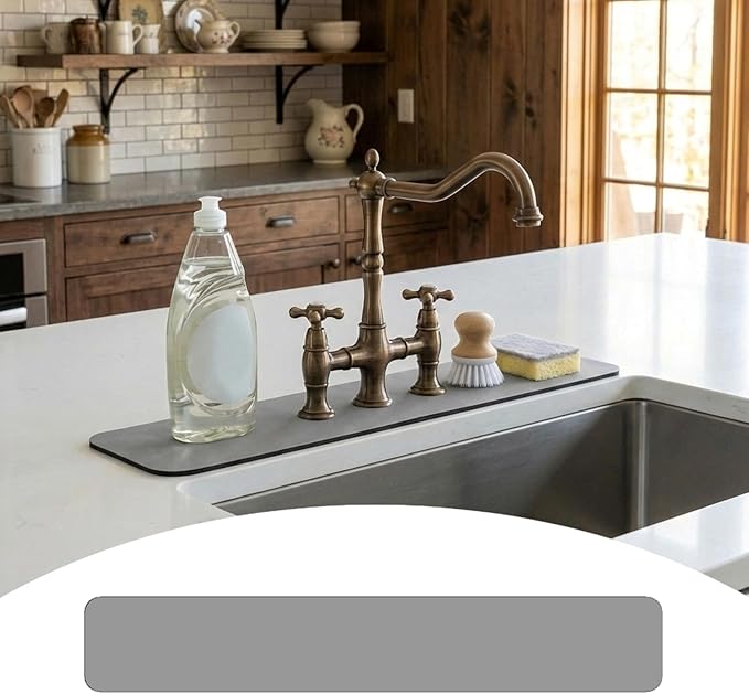 Customizable Faucet Mat for Kitchen Sink: 24" L x 4" W Grey Bathroom Counter
