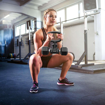 Convert Dumbbells into Kettlebell by SEWD – Adjustable Weights & Up to 220LB Capacity Kettlebell Handle for Weight Lifting, 90-Degree Rotating Handle, Compatible with Dumbbells (max 1.5" handle diameter, min 4.5" handle length）