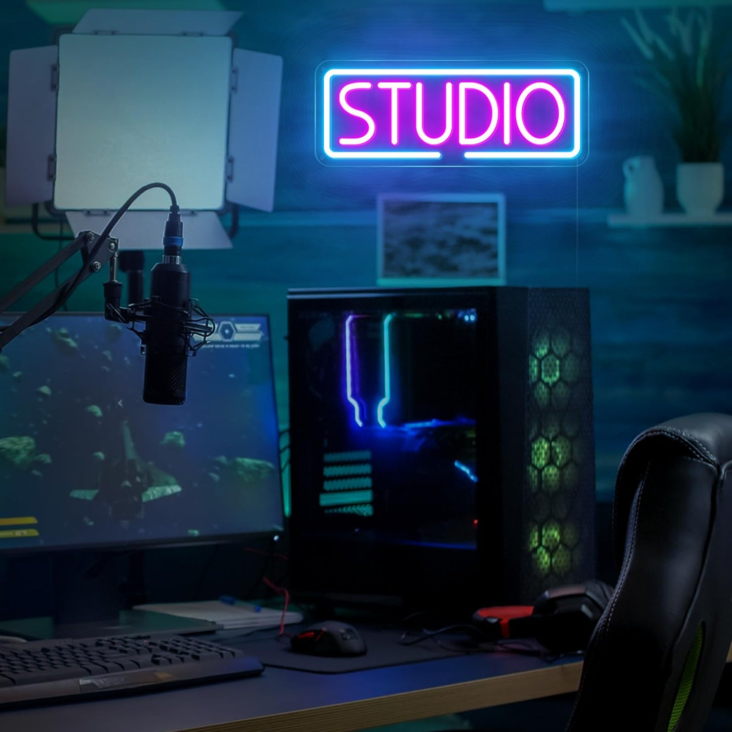 Studio Neon Sign, Music LED Sign Light, USB Powered Dimmable Light Up Sign For Recording Room, Music Studio, Streaming, Party, Club, Podcast Wall Decor Gift