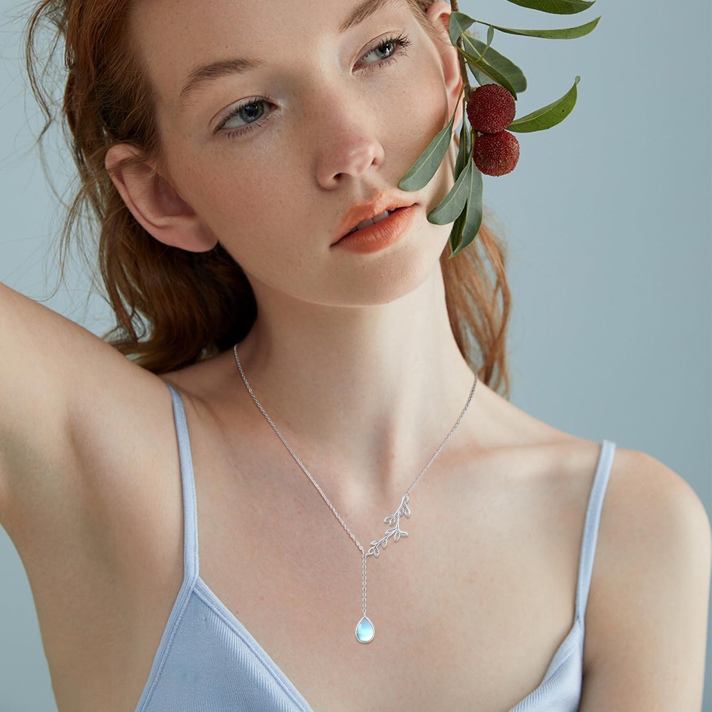 Silikepa Leaf Necklace for Women 925 Sterling Silver Leaf Pendant Necklace Y-Shaped Chain With Moonstone Jewelry Gift for Women