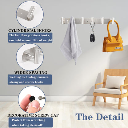 Vanloory Coat Hook Rack, Wall Mounted Rack with 4 Hooks, Heavy Duty Towel Rack Wall Hooks for Hanging Jacket, Stainless Steel Coat Hanger for Bathroom Entryway Mudroom (Brushed Nickel)