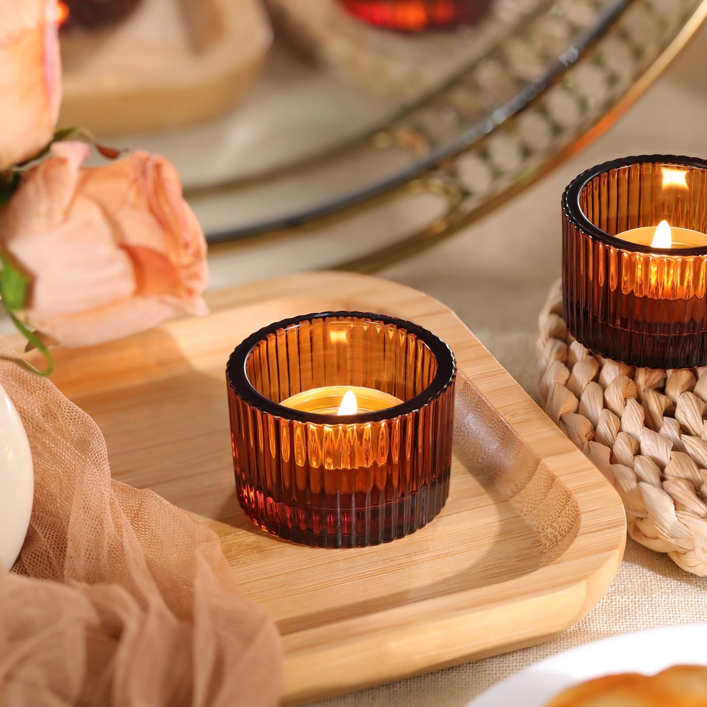Lanttu 12 Pcs Amber Tealight Candle Holder 2" x 1.4"