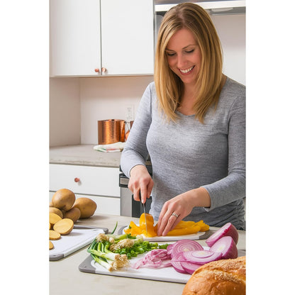 Cutting Boards for Kitchen - BPA-Free Chopping Board - Different Sizes & Non Slip Handles - Reversible, Large Cutting Board Set - Unique Gifts for Cooks Who Have Everything - 3-Pack Gray