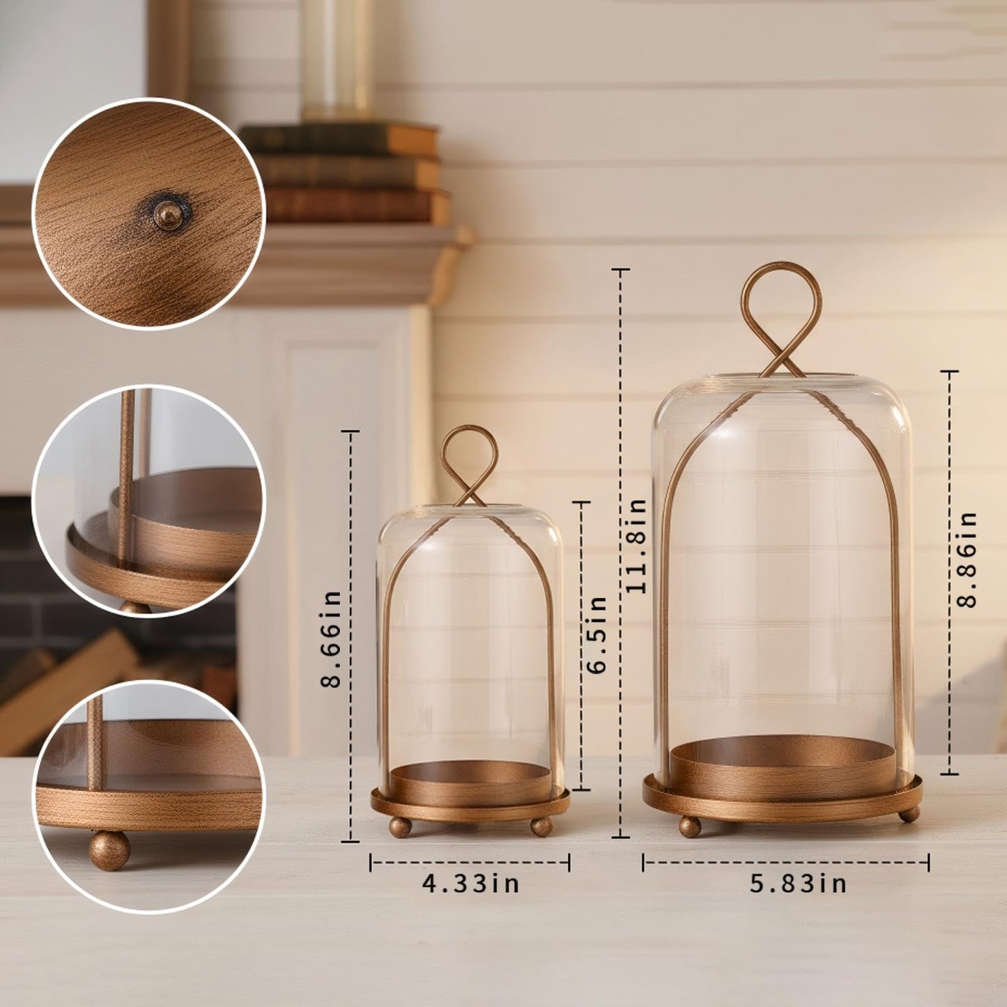 Hurricane Glass Candle Holders, Modern Farmhouse Coffee Table Decorations, Candle Holders for Pillar Candles Set of 2, Decorative Candle Lanterns, Antique Large Candle Holder for Gifts