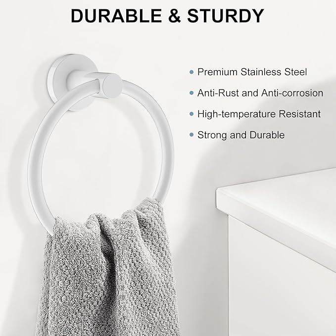 SetSail Towel Holder for Bathroom Wall White Towel Ring Stainless Steel Hand