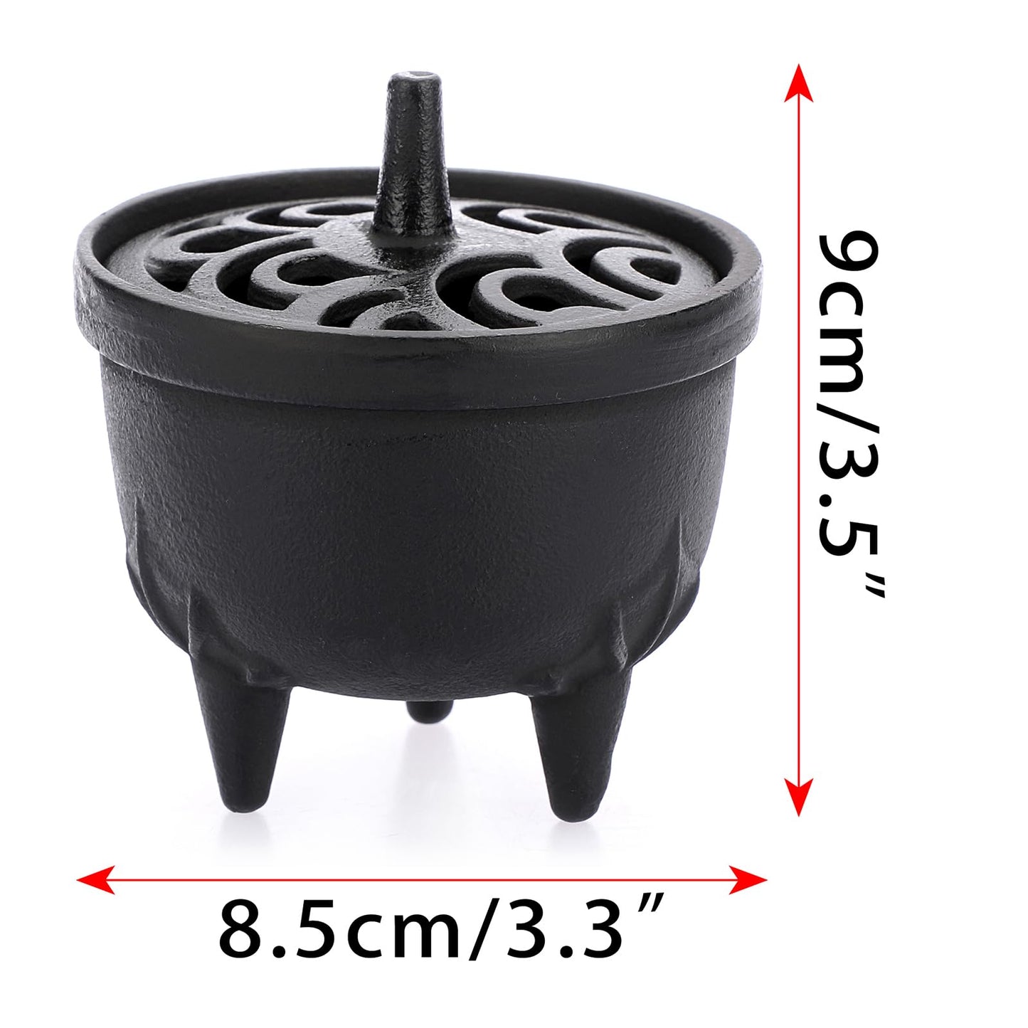 JUXYES Vintage Tripod Incense Burner Holder with Lid, Cast Iron Incense Holder Metal Cauldron Censer Antique Cone Coil Incense Burner Holder for Incense Resins, Cones, Charcoal or Wax Melts