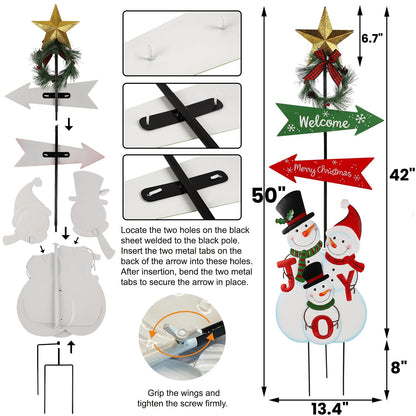 Stentec Outdoor Christmas Decorations, 50" Height Christmas Snowmen Yard Signs with Metal Stake, Xmas Yard Welcome Decorative for Holiday New Year Winter Walkway Garden Pathway Patio Lawn
