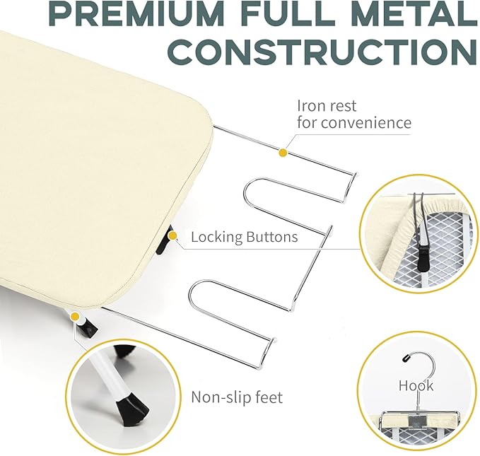 Metal Small Ironing Board Tabletop 31x12, RAINHOL Countertop Mini Iron Board