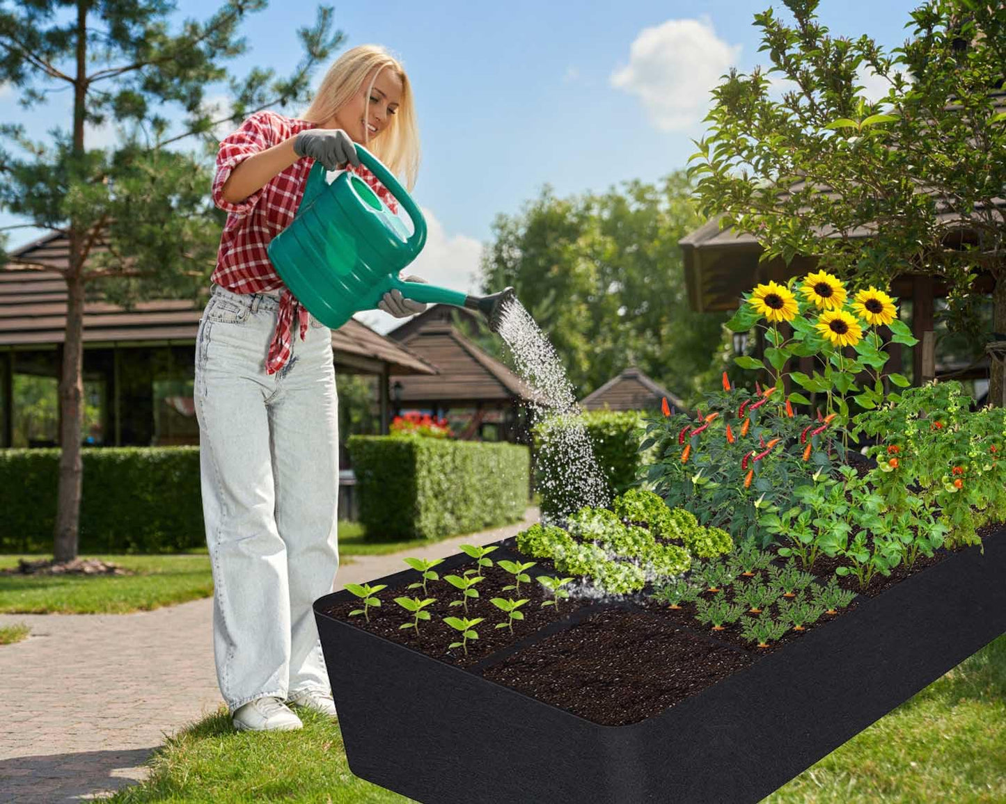 KLEWEE Fabric Raised Garden Bed, 128 Gallon 6 x 3FT Garden Growing Bags for Planting Vegetables, Flowers and Herbs, Breathable Plant Bed Large Grow Planter Bags 8 Grids