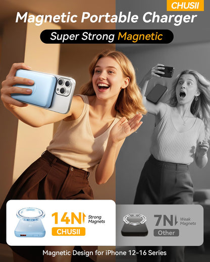 for Magsafe Portable Charger, 12000mAh Wireless Magnetic Power Bank with Stand and PD 20W Fast Charging, for Magsafe Battery Pack Compatible with iPhone 17/16/15/14/13 Series,Travel Camping Essential